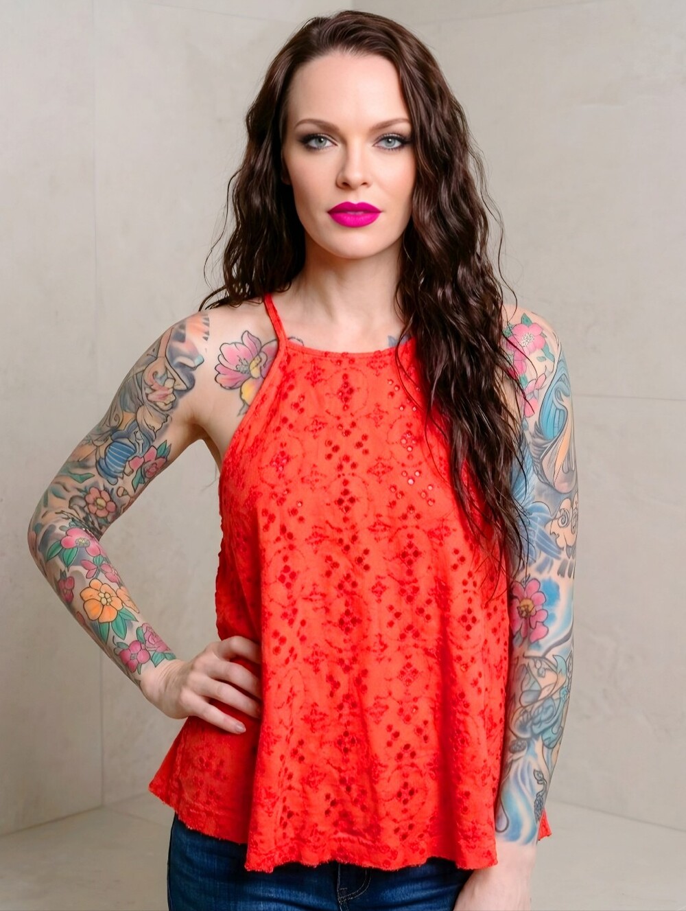 Free People Orange Eyelet Lace Up Halter Crop Tank Top Open Back Cami Shirt XS